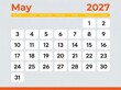 © Stocker - Monthly calendar sheet for May 2027 with white date blocks and orange accent elements on light grey background perfect for schedule planning and reminders.