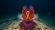 © Alpona Desing Store - Vibrant marine invertebrate with delicate feathery tentacles on seabed during shallow water exploration