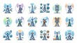 © Syed - Sixteen colorful communication tower icons representing wireless connectivity, radio signals, and network transmission in modern technology style.