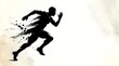 © RUNA - Black silhouette of a fast man running with speed motion effect and ink splatter style for sports design