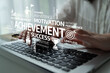 © InfiniteFlow - A close-up view of hands typing on a laptop keyboard, surrounded by motivational words that convey a powerful message of achievement, ambition, and personal growth. Tessel