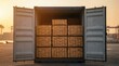 © Chayanan - Industrial shipping container loaded with timber planks ready for storage and logistics.