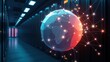 © antishock - Server room displays glowing polygonal globe. Network connections radiate outward, representing global data infrastructure. Futuristic, digital concept.