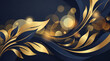 © Hussain - Abstract golden leaves with flowing organic shapes on a dark blue background