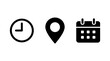 © Mahmud - Minimalist black and white clock location pin and calendar date icons