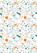 © chaiwat - A seamless vector pattern featuring abstract digital circuits and geometric polka dots in vibrant orange, teal, and soft grey shades, web, shapes, circles