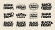 © MST.ANTOR MONI AKTER - Collection of twelve black friday bubble letter logo designs with cute doodle elements like shopping bags, stars, and decorative frames on a light background