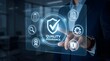 © SUMI-120 - Businessman touching a digital screen with quality assurance text and icons