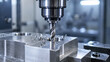 © Kowit - A close-up of a CNC milling machine cutting a metal block, producing metal shavings in a precision manufacturing environment.