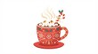 © Anat art - A decorated cup filled with hot cocoa, topped with marshmallows and a candy cane, ready for Christmas holiday festivities.