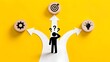© Belawa art - Confused business person at a crossroads choosing between strategy target and innovation representing career choices and decision making