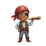 Cute pirate boy illustration holding a spyglass telescope