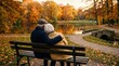 © Ekaterina - elderly couple sitting together in autumn park. perfectly aligned with spirit of International Day of Older Persons. mutual care, lifelong companionship, grace of aging together