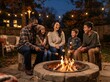 © Logan - Family enjoying roasting marshmallows around a fire pit in the backyard at dusk.