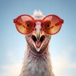 © mdnazirhossain - Funny turkey bird wearing red sunglasses looking at camera with open beak