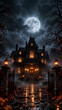 © TNK1983 - Haunted Victorian House Under Full Moon on Halloween Night Wallpaper