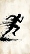 © KaziIsmail - Black silhouette of a man running fast with dynamic ink splash effect and motion blur lines for sports design