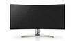 © world - Curved computer monitor with blank dark screen on silver metallic stand