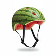 © thedesignist - Creative conceptual illustration of a watermelon designed as a bicycle helmet with black chin straps, isolated on a clean white background.