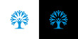 © irfan - Abstract blue tree formed by stylized people figures, symbolizing community, growth, and unity on white and black backgrounds