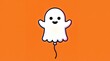 © MumarProject - Cute cartoon ghost shaped balloon with a happy face on a bright orange background for Halloween