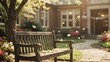 © 행운 행 - 노란 낙엽들이 바람에 흩날리는 주택가 정원의 나무 벤치 컷 / A wooden bench cut in a residential garden with yellow fallen leaves scattering in the wind
