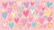© Tahminatanii - Hand drawn doodle hearts pattern, cute romantic background with colorful heart shapes, lovely wallpaper for valentines day design
