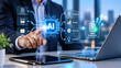 © Graphic Dude - Artificial intelligence business productivity concept professional interacting with AI workflow automation interface digital transformation data analysis content generation machine learning