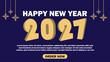 © Noman Yasar - Gold 3d 2021 text with snowflake ornaments on navy blue background for festive promotional banner design.