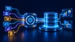 © King Stock - Centralized data processing system converting various digital inputs through a gear mechanism into structured database storage and business analytics