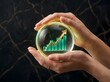 © MstHamida - Hands holding a crystal ball with a glowing green financial growth chart representing future business success