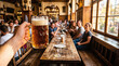 © tangmo.pa - Point of view holding a beer stein raised in a traditional German beer hall.