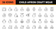 © PixeloAI - Child Apron Commercial Web Icon Set in Linear Style. Collection of kitchenware line icons, including protective wear, baking equipment, craft supplies, retail packaging, laundry care.