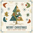 © afzal - Retro Mid-Century Modern Merry Christmas and Happy New Year Card with Abstract Geometric Christmas Tree