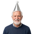 © M Ahsan Graphics - Smiling Mature Man Wearing Green Party Hat PNG Isolated Birthday Celebration Portrait