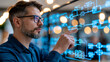 © Nataliya - Faceless IT architect designing an AI agent workflow on a large transparent screen, interconnected tasks, APIs, cloud services and databases, agentic automation, enterprise