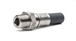 © Gustavo - Heavy-duty hydraulic hose with crimped stainless steel end fitting. Industrial rubber power transmission hardware with machined coupling. Isolated on white background.