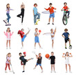 © New Africa - Children with various sports equipment, collage of portraits on white background. Classes in different sports