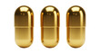 © Maidul - Three shiny golden medical capsules displayed in a row on a clean transparent background for pharmaceutical and healthcare design projects