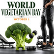 © Mr zzcv - World Vegetarian Day fitness concept promoting healthy plant based living with broccoli and dumbbells