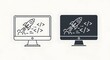 © MdRaju - Monitor icon set displaying a rocket launching with lines of code