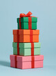 © Maksim Shebeko - Colorful stack of gift boxes showcasing vibrant designs and playful charm Generative AI