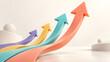 © ark - Four colorful arrows pointing upward representing financial growth success and business development progress in 3D minimalist style on light background