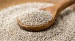 © Fakhri - Healthy organic white chia seeds on a wooden spoon over a pile of seeds, macro close-up of nutritious superfood ingredient for vegan diet and wellness lifestyle, high protein gluten free food