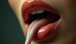 © Tassya - close up of female glossy lips sticking out a snake tongue. Toxic beauty concept