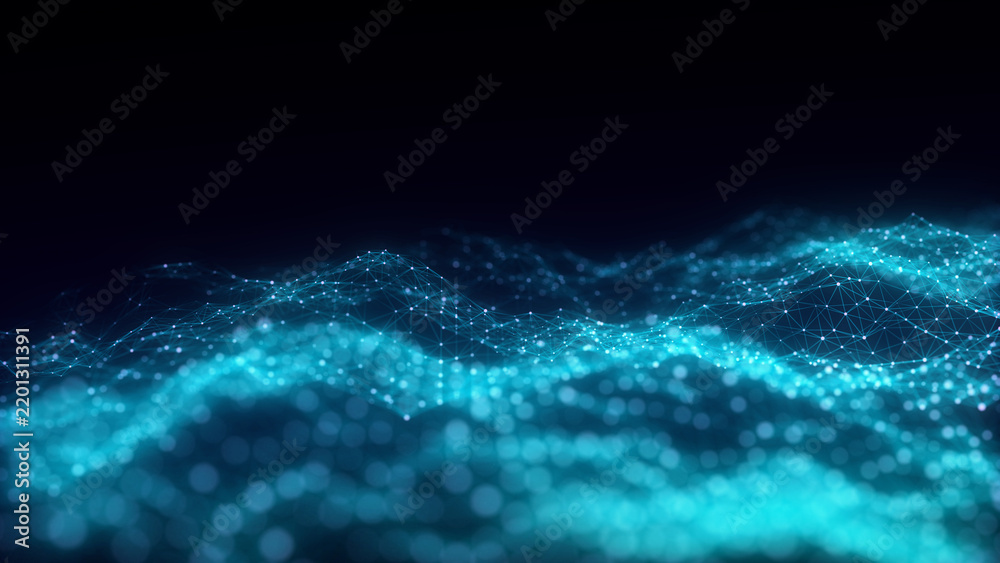 Music color wave of particles and lines. Big data visualization ...