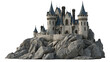 © Natalia - Medieval stone castle with blue conical roofs perched on a jagged rocky cliff