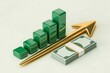 © MSTMONZELA - Green financial growth bars with a golden arrow and stacked currency banknotes.