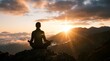 © Me Faqih - Woman Meditating in Lotus Pose on a Mountain Peak at Sunrise Overlooking a Sea of Clouds