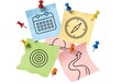 © Fatema Khanam Chy - Colorful sticky notes with icons pinned on transparent background for planning and organization
